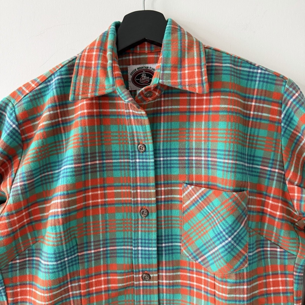 Johnson Woolen Mills Green Mountain Flannel Shirt Womens S Orange Button Up USA - Picture 2 of 7